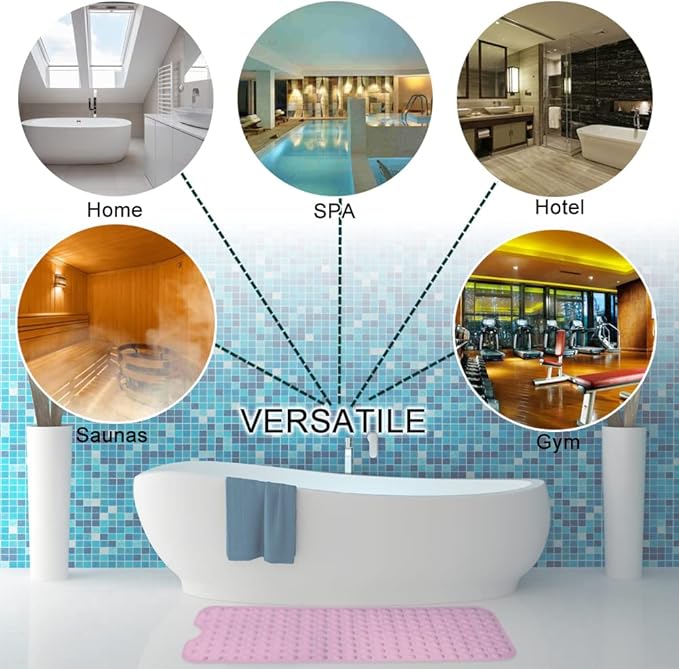 Linoows Bathtub and Shower Mats, Extra Long Non-Slip Bath Tub Mat 39 x 16 Inch, Machine Washable Bathmat with Suction Cups & Drain Holes for Bathroom Floor, Pink