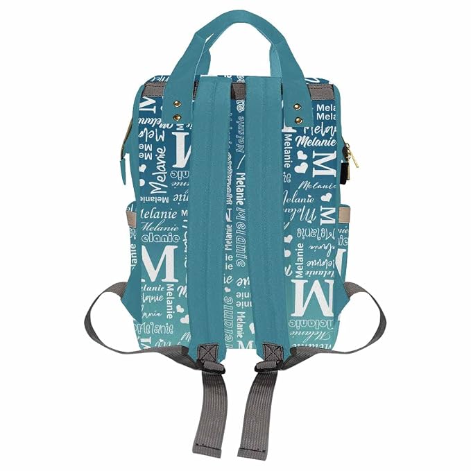 InterestPrint Personalized Diaper Bag with Name Custom Blue Gradient Monogram Nursing Bag Customized Logo Text Shoulder Bag Backpack Casual Daypack Bag for Sister BFF Shopping Present