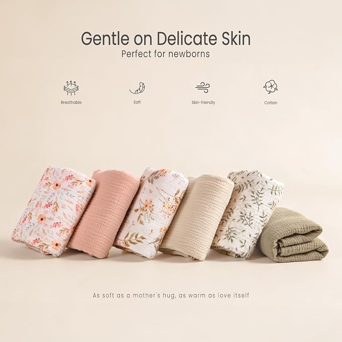 lulumoon Muslin Swaddle Blankets for Baby: Cotton & Soft Receiving Blanket for Newborn with Branche Printed- Neutral Gift for Baby Shower 2pack(Bunny)