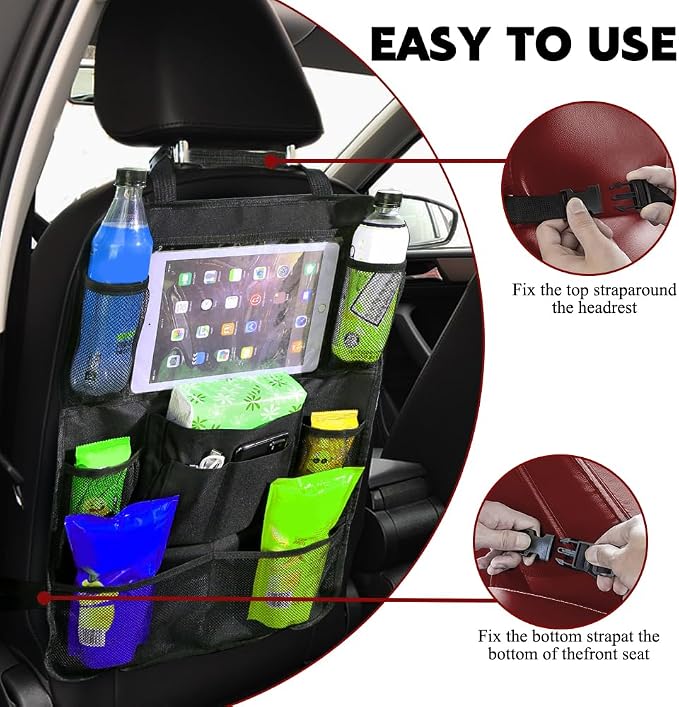 2PCS Car Backseat Organizer, Car Organizers and Storage, Kick Mats Back Seat Protector with Touch Screen Tablet Holder, Road Trip Storage Essentials Car Storage Pocket for Car And Truck (2PCS)