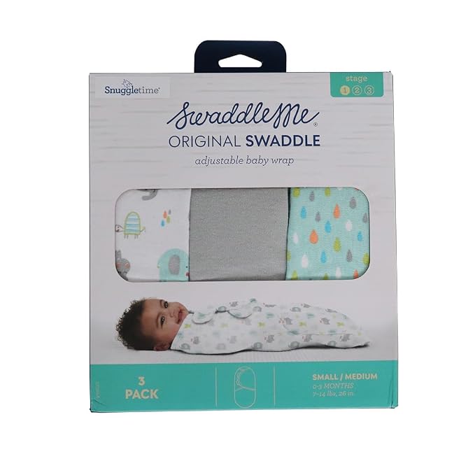 SwaddleMe by Ingenuity Original Swaddle, 100% Cotton, Improves Sleep & Calms Startle Reflex, 0-3 Months, 3-Pack - Jungle Drops