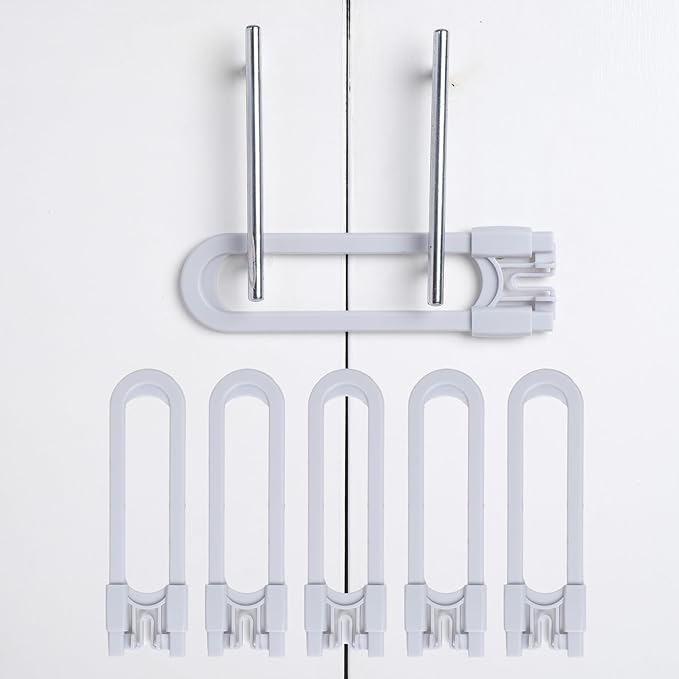 Sliding Cabinet Locks Baby Proofing ??Adjustable Child Safety Latches for Knobs & Handles ??6 Pack ??No Adhesive Drilling or Tools - Gray