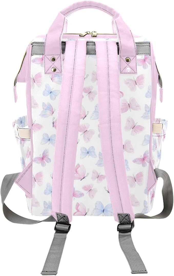 Custom Colorful Butterfly Diaper Bag for Women, Personalized Name Multifunction Nylon Nursing Mommy Daypack with Large Capacity for Travel, Birthday Mother Gift