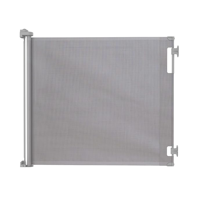 Retractable Baby Gate Perma Child Safety 41" Tall x 71??Wide, Mesh, for Stairs, Doorways, Dogs, Pets, Indoor, Outdoor, One-Handed Operation, Locking, Easy Install, Hardware Mount, Gray