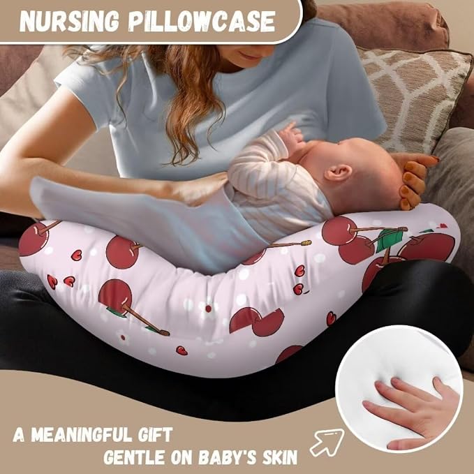 Stretchy Neutral Breastfeeding Pillow Cover Fit Standard Nursing Pillows,Ultra Soft and Cozy Cherry Nursing Pillow Slipcovers