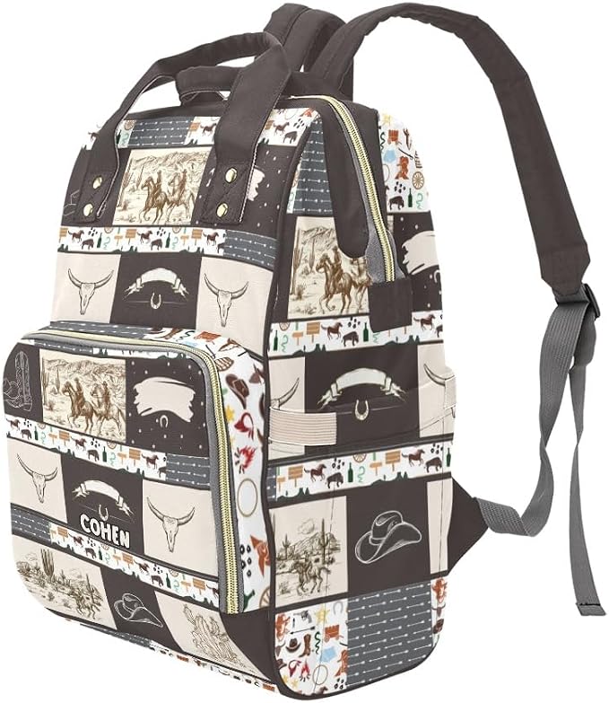 Personalized Diaper Backpack Western Cowboy Multi Function Diaper Bag Travel Daypack Nursing Nappy Changing Bag
