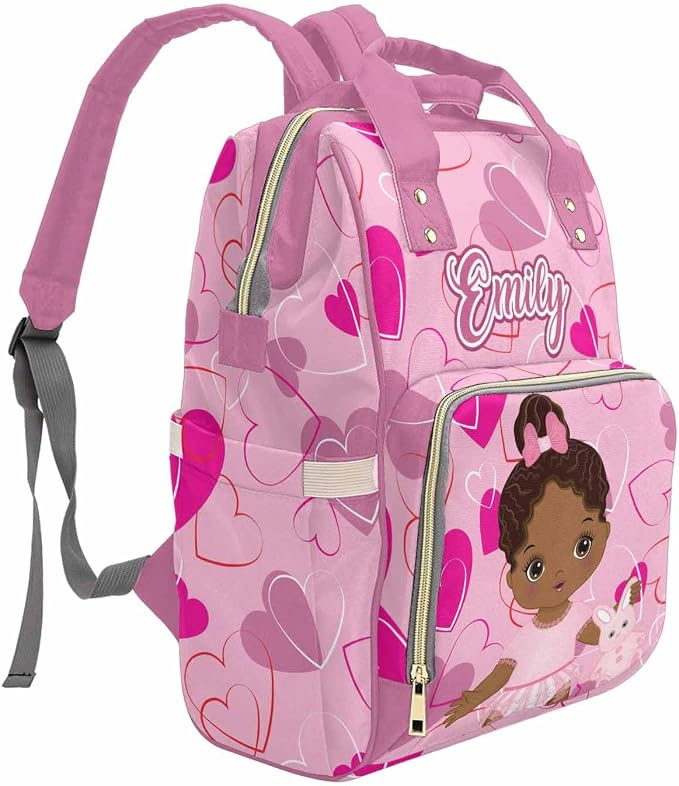 M YESCUSTOM Custom Name Diaper Bag with Cute American Princess for,Personalized Nylon Waterproof Mommy Travel Backpack with Multi Pocket & Large Capacity Nursing Bags for Women/Mom/Wife