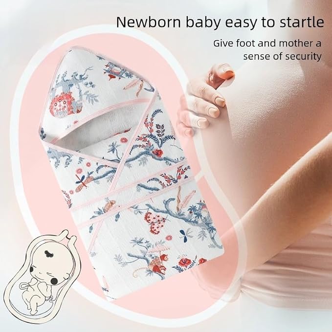 gb Baby Cotton Quilt, 80x80cm Baby Wrap Blanket Quilted Swaddle Multi‑Use Newborn Blanket, Skin-Friendly Comfortable for Babies 0-1 Years, Pink&White
