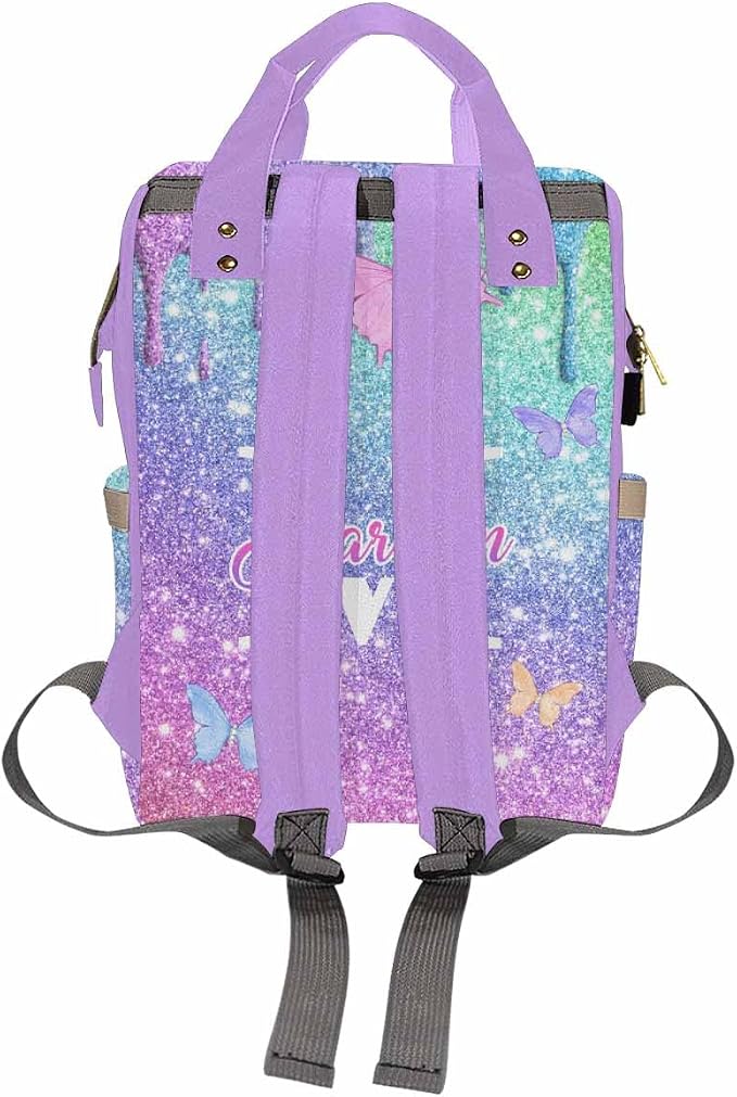 Customize Diaper Bag Nappy Daypack Expandable with Adjustable Shoulder Straps Nappy Daypack African Men Customized Name Gift For Baby Mom Gift, Neon Butterfly