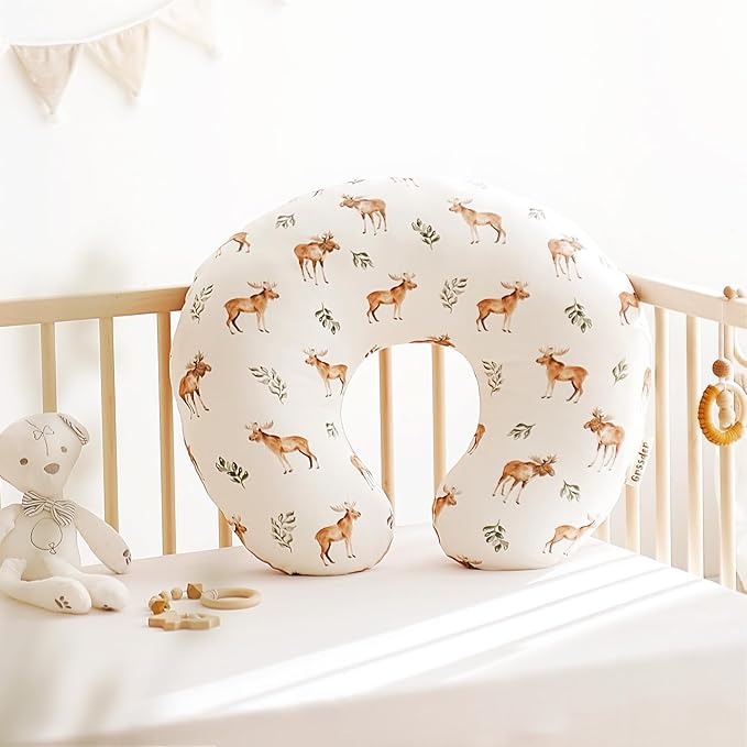 GRSSDER Reversible Nursing Pillow Cover, Ultra Soft Stretchy Minky Removable Nursing Covers Fitted for Breastfeeding Pillows Snug and Safe, Elk