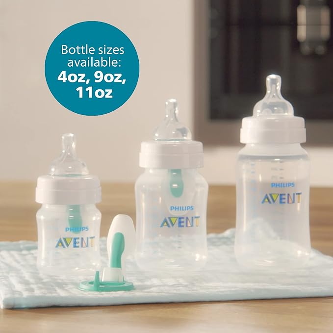 Philips Avent Anti-Colic Baby Bottle with AirFree Vent, 9oz, with Flow 2 Nipples, 1m+, 2pk, Clear, SCY703/02