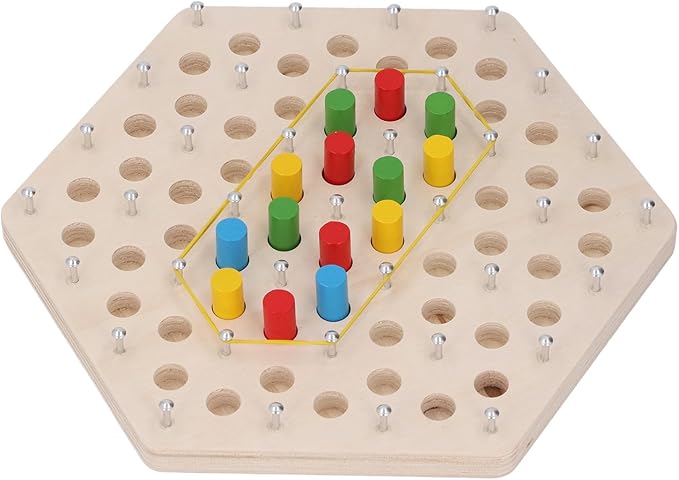 Zunate Wooden Pegboard Game, Early Learning Puzzle Board with Elastic Band and Chain Mechanism for Cognitive Development and Strategic Thinking Skill Building