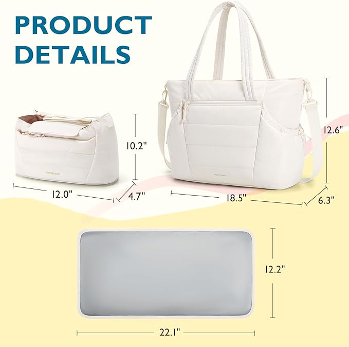 mommore Diaper Bag Tote with Stroller Organizer Puffer Bag Large Capacity Baby Bag with Changing Pad for Travel, Hospital