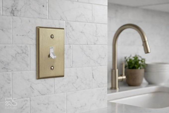 Rio Salto BRASS Signature Collection Midsize Antique Gold Toggle Light Switch Covers Metal Wall Plate Single Togle Switch Wall Plate Gang Toggle Switch Vintage Matte Gold