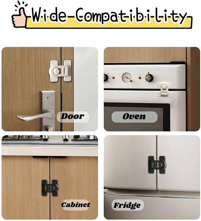 4 Pack Child Proof Cabinet Locks,Baby Proofing Locks for Cabinets, Oven, Freezer & More,Easy to Install, No Drill, Secure Adhesive (Black)