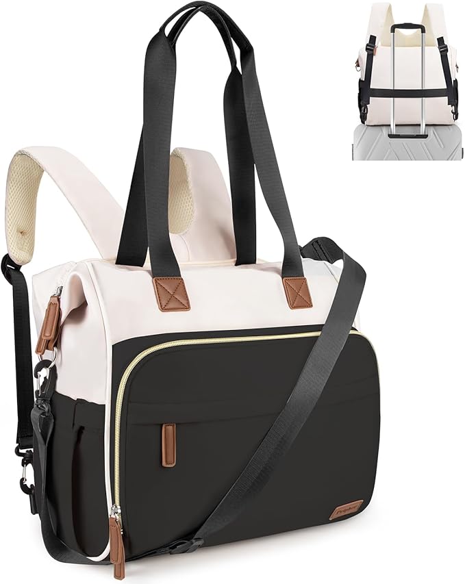 Pripher Diaper Bag Backpack Mommy Bag Large Capacity Diaper Backpack Travel Essential Baby Diaper Bag for Mom and Dad, Black & Beige
