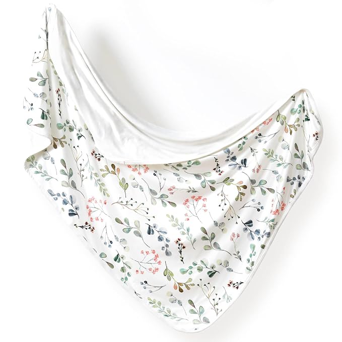 GRSSDER Baby Blankets Super Soft Jersey Knit Swaddle Blanket for Baby Girls and Boys, Double Layer Receiving Blankets 34 x 44 Inches Extra Large for Baby Show Gift, Watercolor Leaves