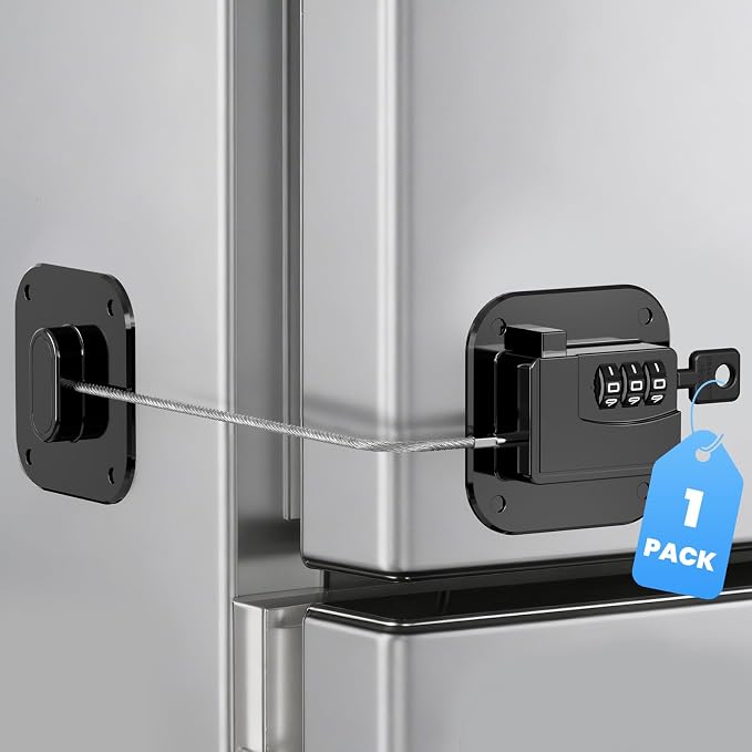 1PACK Mini Fridge Lock with Code, Refrigerator Locks, Cabinet Locks Baby Proofing, Combination Lock for Refrigerator, Freezer, Cabinets, Drawers, Doors and Windows, NO DRILLING