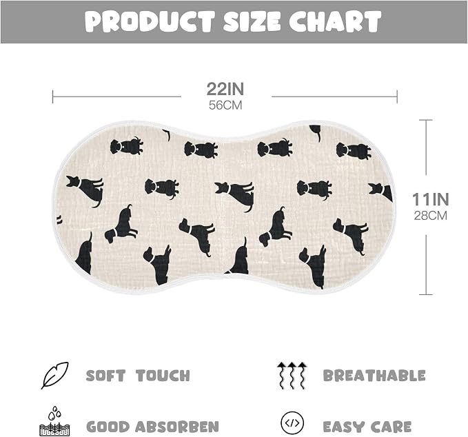 4 Pack Muslin Burp Cloths Dogs Beige Cotton Baby Burp Cloths Absorbent Soft Burping Cloth Washcloths for Newborn Babies Boys Girls 22x11 Inch