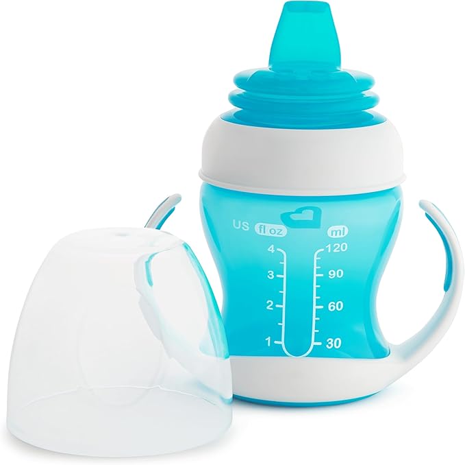 Munchkin Gentle Transition Baby Sippy Cup, Baby's First Sippy - Helps Babies & Toddlers Transitioning from Bottles to Cups, Spill Proof, 4 Months & Up, 4 Ounce, 2 Pack, Blue
