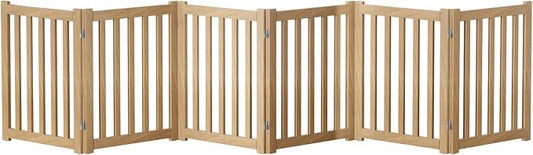 6-Panel Solid Wood Dog Gate - Freestanding Folding Pet Gate for Doorways, Stairs, Indoor, 24" Height, No Installation Needed, Natural Wood