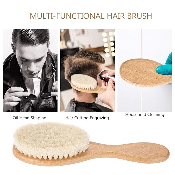 Sonew Goat Hair Brush, Oblong Wooden Handle Retro Oil Head Brush with Non Slip Eco Friendly Hairbrush for Men Women Baby Oily Hair, Hair Cleaning Tool