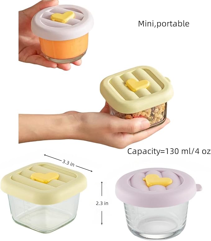 Ivymei Mini Glass Containers with lids,Small Clear Food Storage Contaiers Glass Food Jars with scale for Food Portion,Dipping Sauce,Snack,Yogurt,Fruit,Microwave Freezer Safe