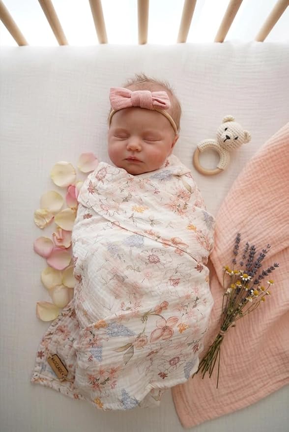 2 Pack Baby Muslin Baby Swaddle Blanket Watercolor Flower Print, Cotton 47x47inch Neutral Receiving Blanket Receiving Swaddlinget for Boys & Girls (Watercolor Flower)
