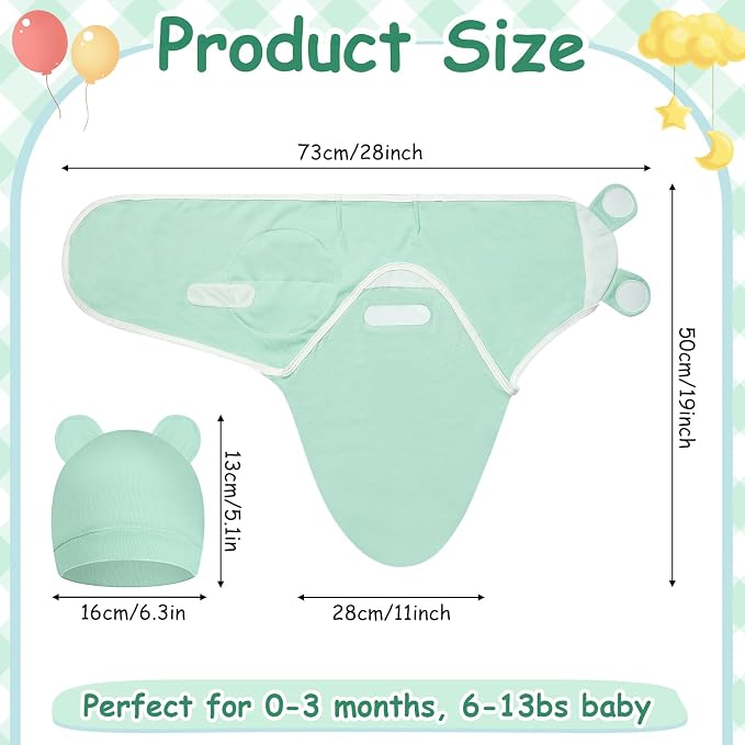 Ramede 6 Pack Swaddle Blanket with Hats for Baby Girl Boy 100% Cotton Swaddles 0-3 Months, Adjustable Breathable Skin Friendly Receiving Blanket Wrap, Essential for Newborns(Alpaca,Green)
