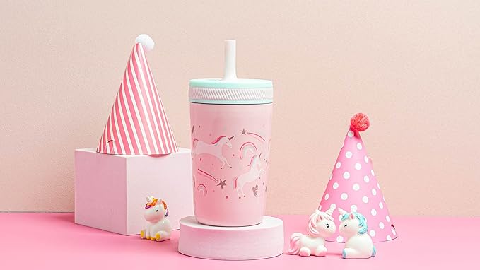 Zak Designs Kelso Toddler Cups For Travel or At Home, 12oz Vacuum Insulated Stainless Steel Sippy Cup With Leak-Proof Design is Perfect For Kids (Fanciful Unicorn)