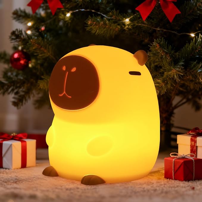 Rytinazzz Silicone Night Light for Kids, 50H Long Battery Capybara Lamp, Gift for Kids, Rechargeable Tap Control, Soft Dimmable Nursery Light