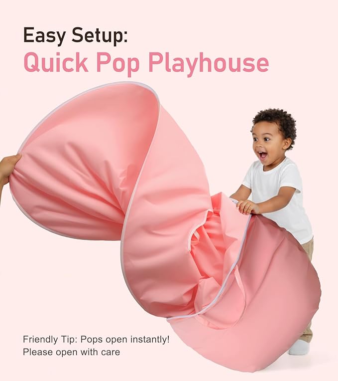 Play Tent with Padded Mat, Star Lights and Flags, Large Princess Tent Kids Play Tent, Indoor Outdoor Game Playhouse, Portable Children Yurt Tents, Birthday Gift for Girls, 47''x45'', Pink