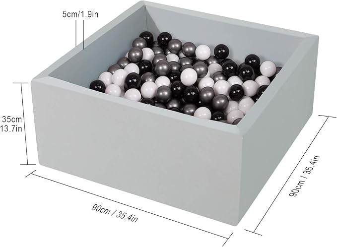 TRENDBOX Ball Pit 35.4x35.4x13.8in Memory Foam Pit Soft Pool Soft Equipment for Toddlers Kids - Light Gray (Balls NOT Included)