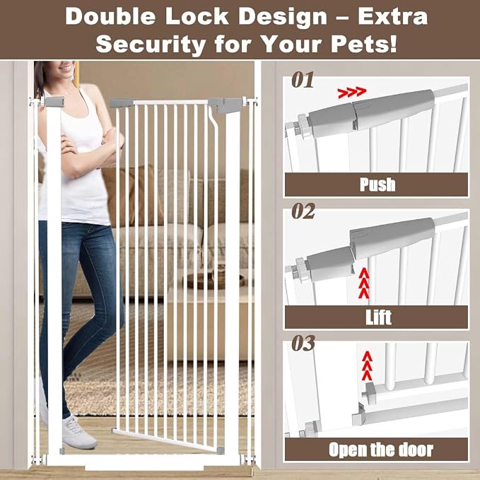 Fairy Baby 51.18" Extra Tall Pet Gate for Doorways, 48.5"-56.2" Extra Wide Long Baby Gate for Stairs, Metal Pressure-Mounted Walk-Through Dog Gate, Auto Close Safety Child Gate Indoor Use, White