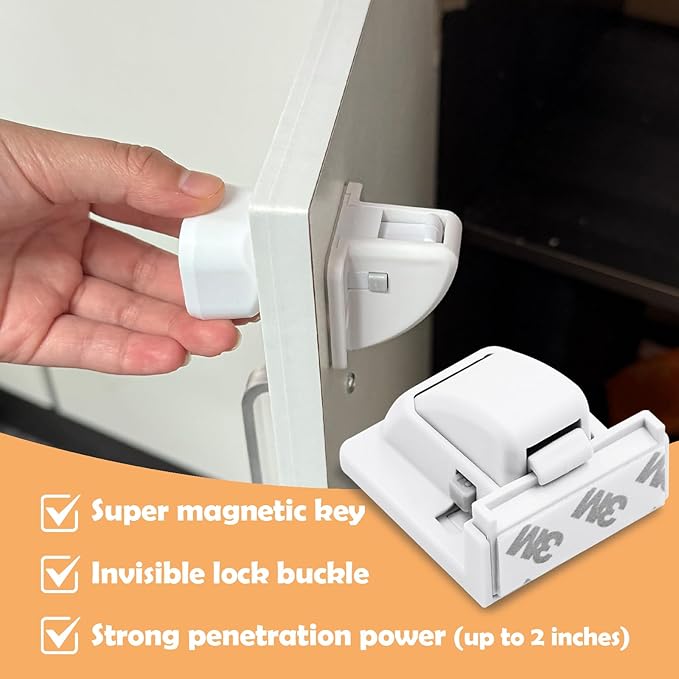 Magnetic Cabinet Locks for Baby Safety, No Drill Adhesive Child Proof Latches, No Tools Needed for Easy Installation, Secure and Multi-Purpose for Drawers and Cupboards(8 locks and 1 Key)