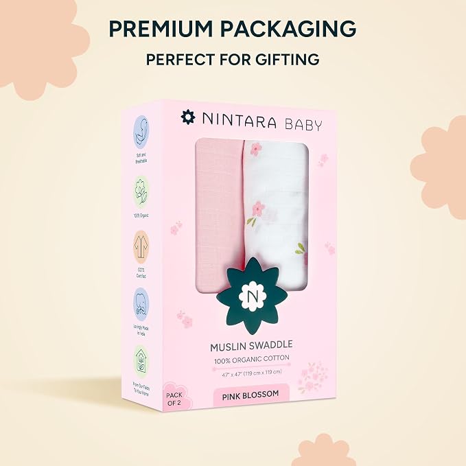 Muslin Swaddle Blankets for Newborns, 2 Pack Multipurpose 100% Organic Cotton, Ultra Soft Breathable Receiving Blanket 47 x 47 inches, Swaddle Wrap for Baby Boys & Girls