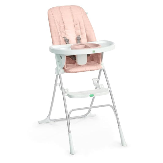 Ingenuity Sun Valley Compact Folding Baby High Chair, Food-Grade Safe Plate, Safety Harness, for Ages 6 Months and Up, Unisex - Pink