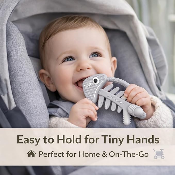 3 in 1 Infant Toys, Baby Teething Toys 3?? 6??2 Months, Teethers for Babies 0??????2 Months for Teething Relief, Baby Gift, Baby Teether Toys, Silicone Sensory Toys, USA Patent Pending, Fish (Gray)