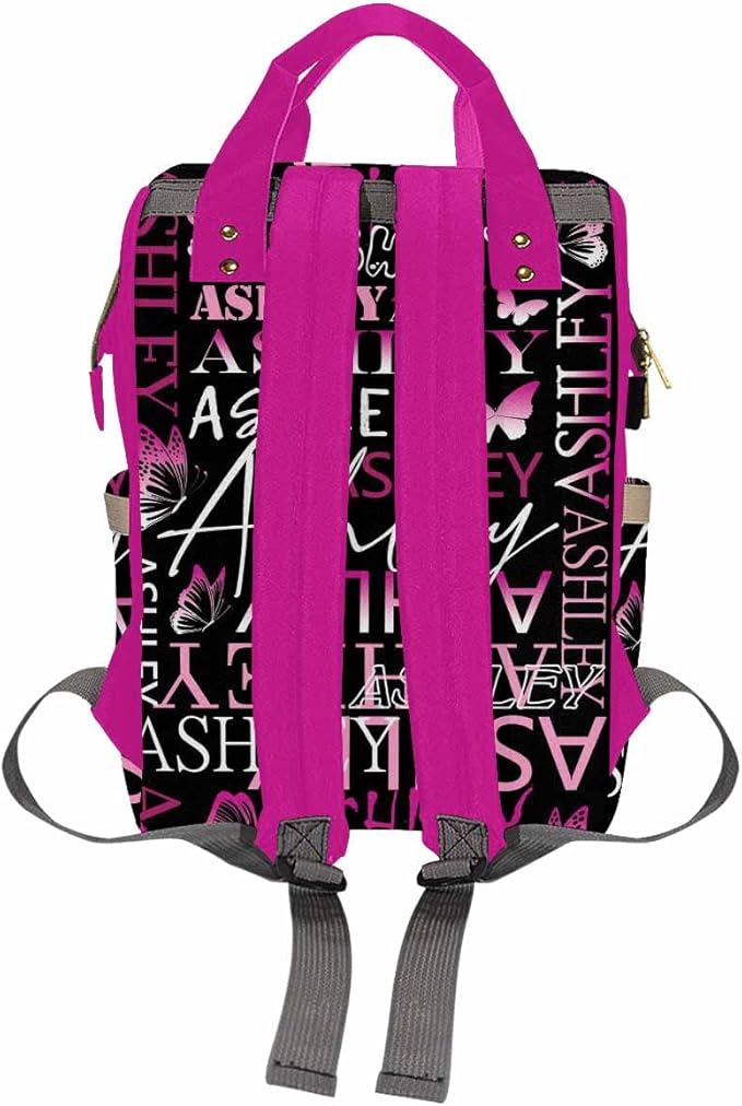 Artsadd Personalized Nappy Bag Large Capacity Diaper Bags, Customized Pink Butterfly Daypack Custom Monogrammed Diaper Backpack for Daughter Granddaughter Gifts