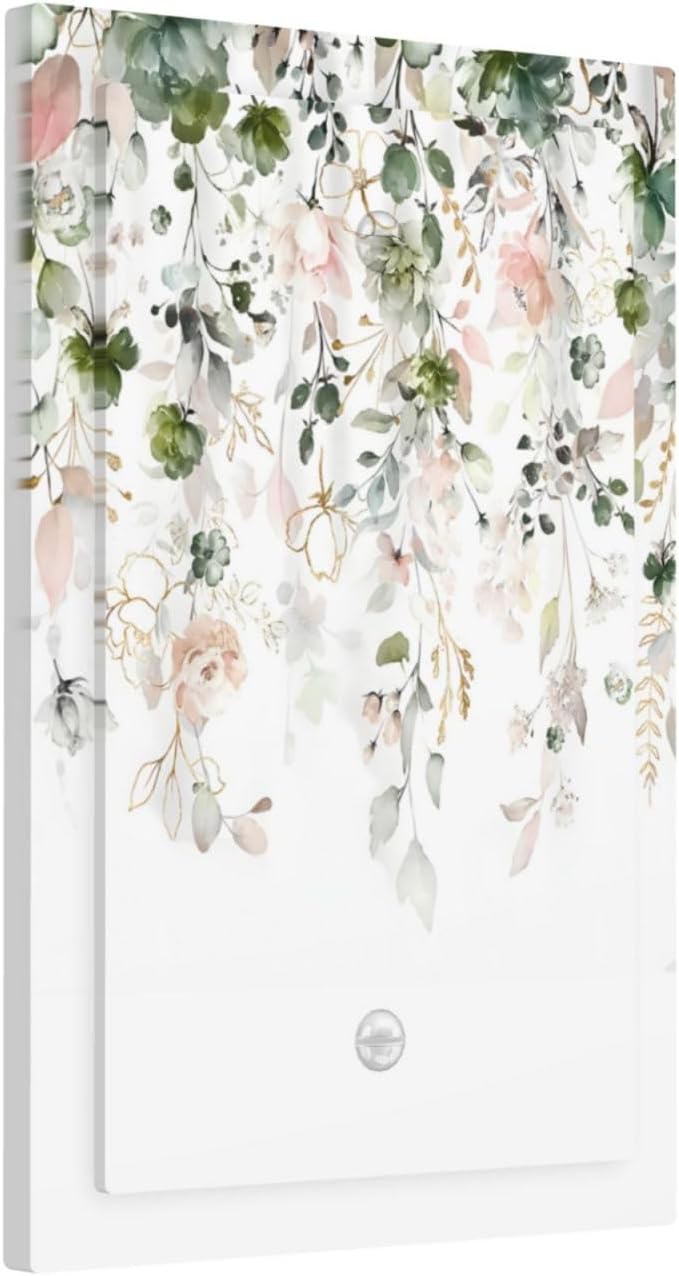 Green Pink Floral Flower Rustic Eucalyptus Leaves Wildflower Light Switch Cover Plate 1 Gang No Device Blank Electrical Wall Plates Faceplate Decorative Switch Plate Covers for Bedroom Living Room