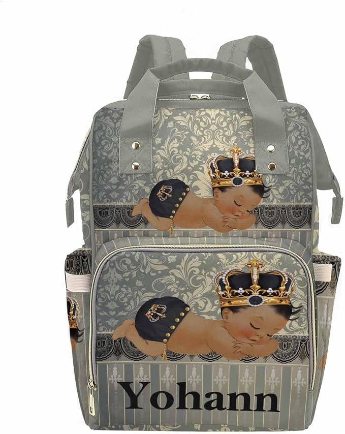 M YESCUSTOM Personalized Name Diaper Bag Backpack, Grey Crown Diaper Baby Bags for Mom & Dad, Portable Travel Back Pack Baby Shower Gifts, Multifunction Nappy Changing Bag