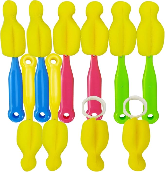 Cindy&Will 10Pcs BPA Free Nipple/Baby Milk Bottle Pacifier Sponge Cleaning Brushes Cleaner Set for All Wide and Standard Nipples, Assorted Color