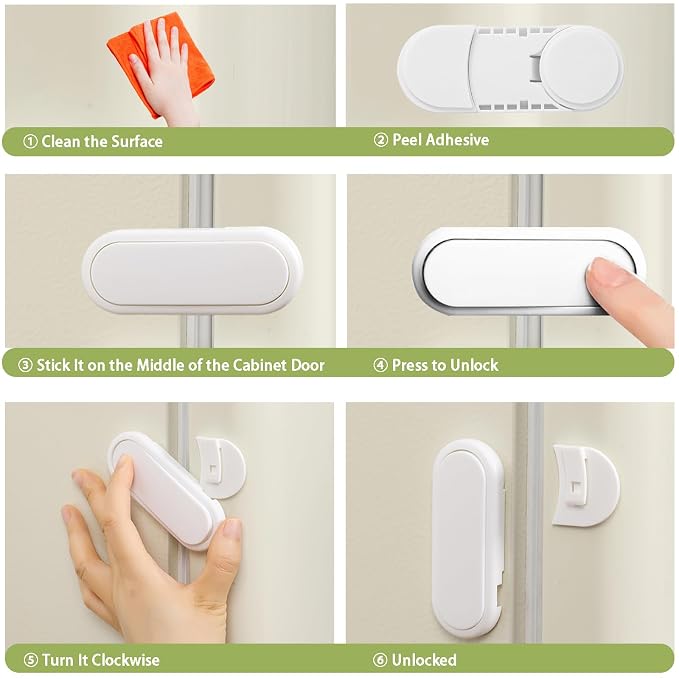 Fursafe&Q Baby Proof Cabinet Locks, Child Safety Locks Adhesive Drawer Lock for Fridge Ovens Dresser Closet Latches No Drill Multi-Purpose Cupboard Locks for Furniture Kitchen 12Pack