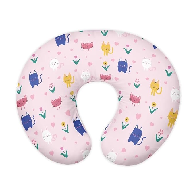 Cute Cat Flower Baby Nursing Pillow Cover for Newborn, Stretchy Replaceable Pillow Cover Slipcover U-Shaped Breastfeeding Pillowcase Cushion Cover