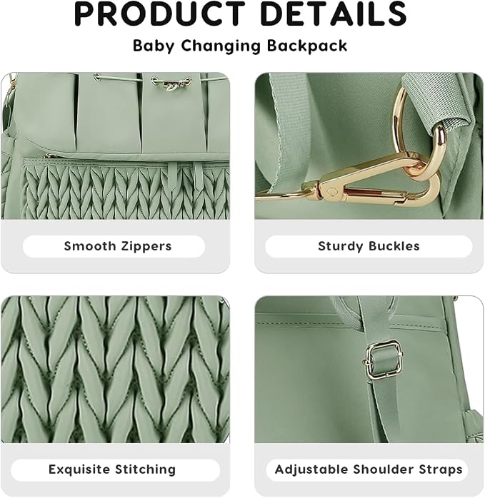 SONARIN Convertible Diaper Bag Backpack Waterproof Nappy Changing Bag Travel Mummy Bag with Changing Pad & Shoulder Strap(Green)