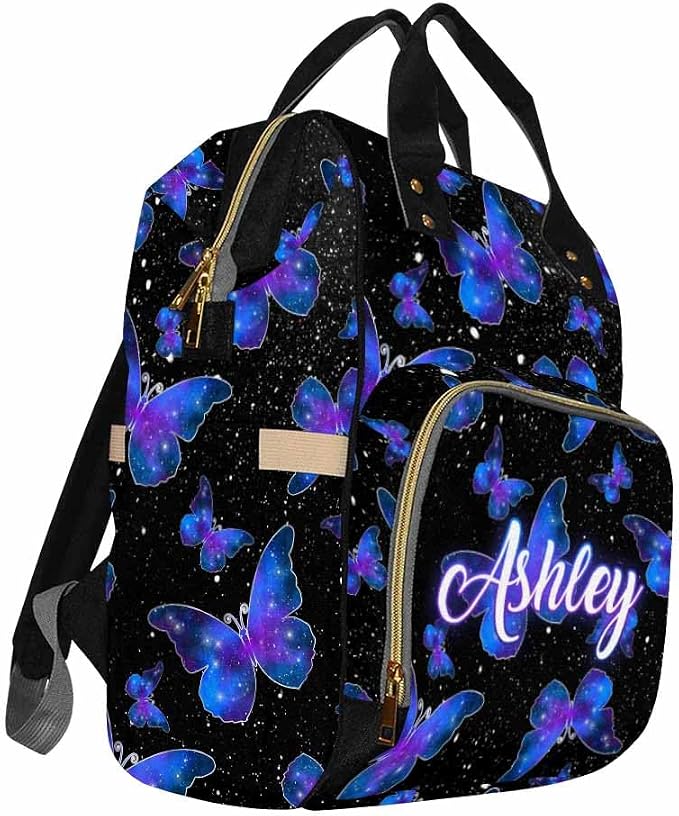 Custom Name Compartment for Holiday Travel Diaper Bag Customized With Name Travel Bag Customize Name Backpack Expandable Custom Name, Neon Butterfly
