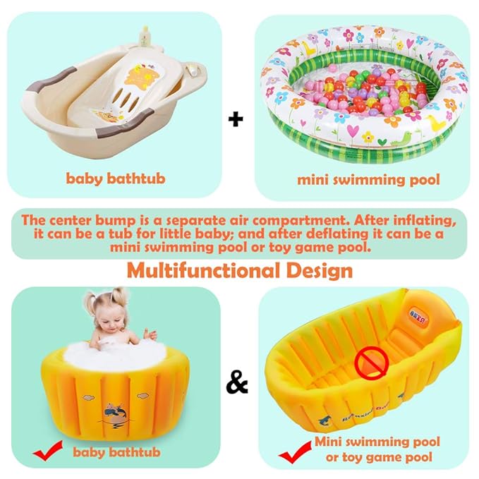 Inflatable Baby Bathtub,Newborn to Toddler Bath Tub with Built-in Air Pump,Portable Travel Shower Basin with Back Support,Foldable Toddler Tub Shower for Kids 0-6 Months(Orange)