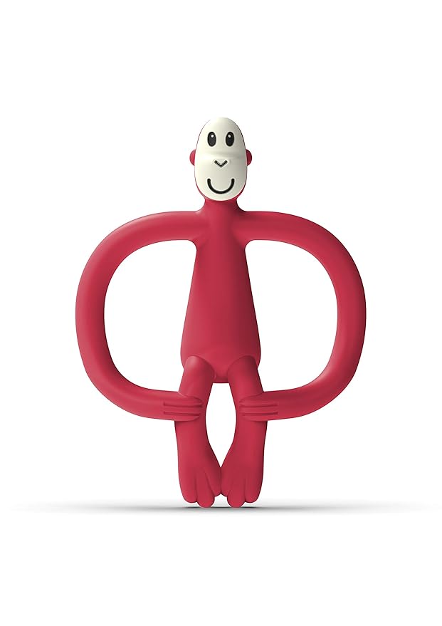Matchstick Monkey Silicone Teether & Gel Applicator ??Silicone Baby Teether, Easy-to-Grip, BPA-Free, Supports Self-Soothing & Early Brushing, 3 Months+, 4 Inches, Rubine Red