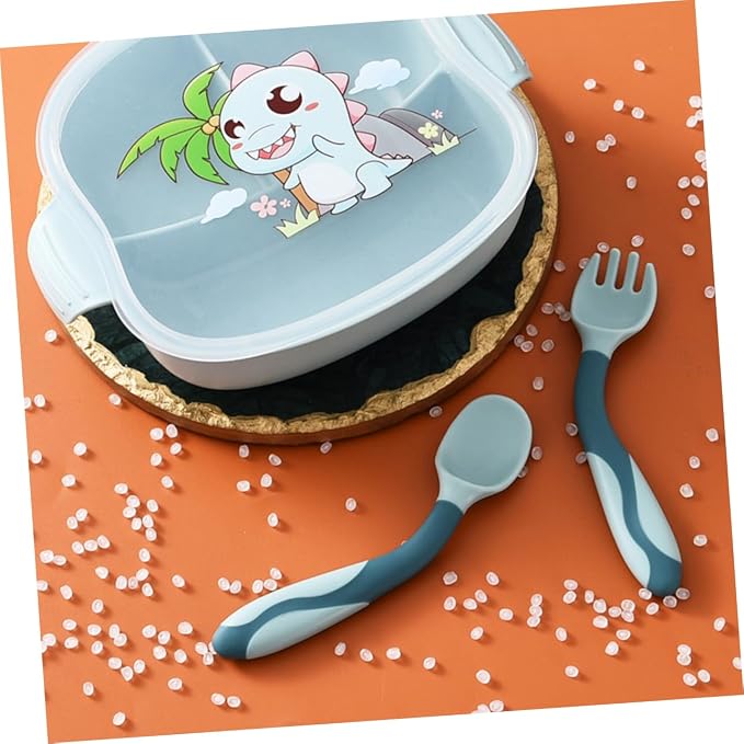 Cabilock 2 Sets Flexible Utensils Silicone Spoons and Forks with Bendable Design Lightweight Soft Weaning Cutlery for Easy Grip and Scoop Portable for Travel and Home Use