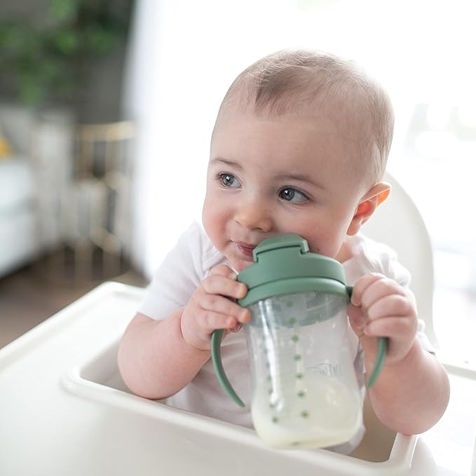 Dr. Brown's Milestones Baby's First Straw Cup, Training Cup with Weighted Straw, 9 oz/270 mL, BPA-free, 6m+, Olive Green, 1-Pack